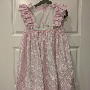 Petit Ami Pink Gingham Check Dress with Smocking Bunny Flowers Ruffled Size 2T